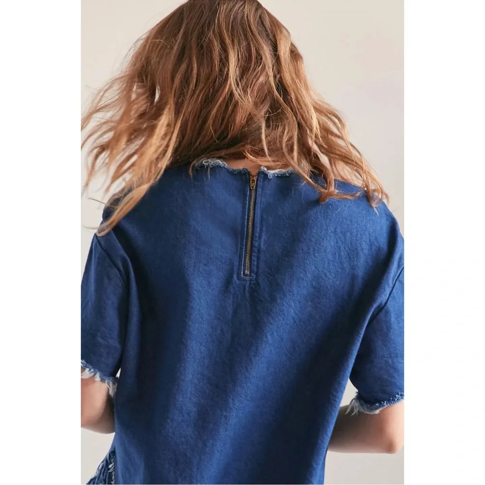BDG DENIM RAW EDGE SIDE SLIT DENIM TOP SZ M BACK ZIP WESTERN COWGIRL BOHO